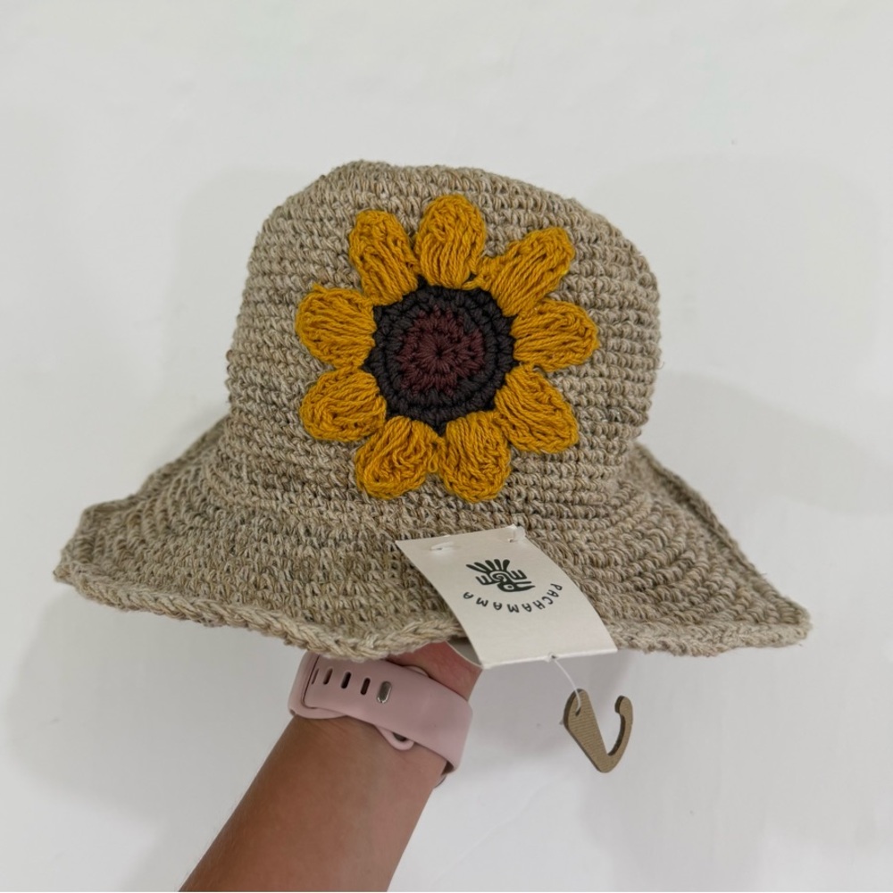 Pachamama Hemp and Cotton Summer Bucket Hat  Natural Sunflower Nwt